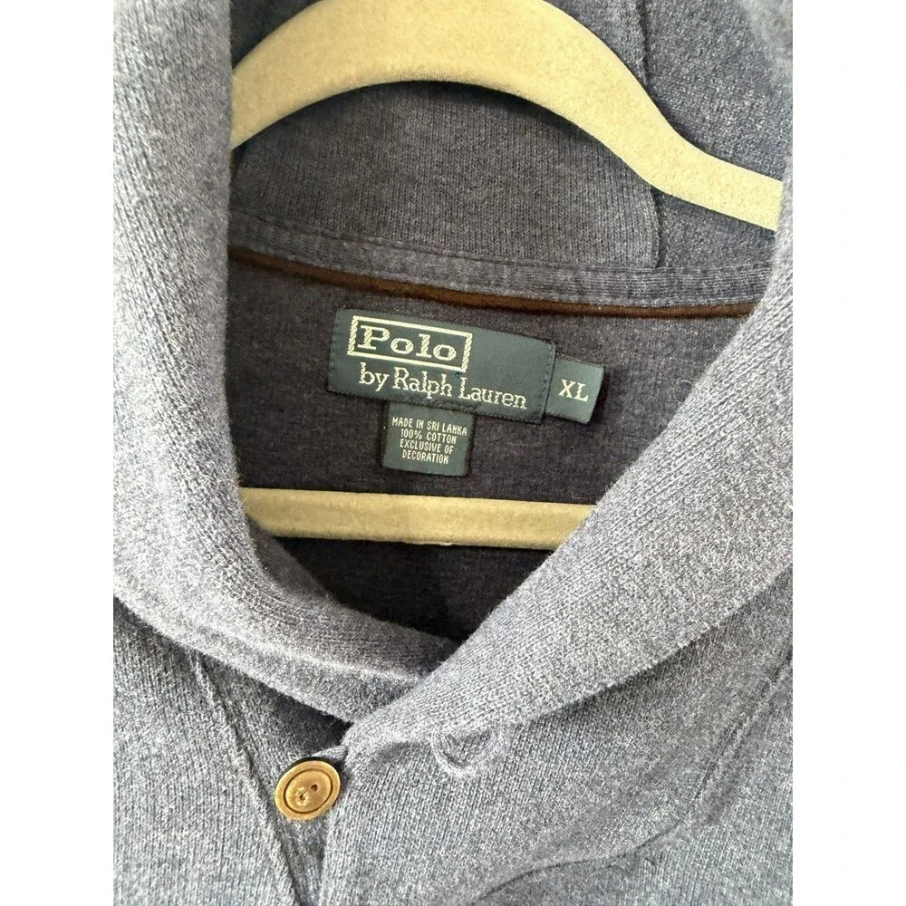 Polo Ralph Lauren Sweater Men's XL Blue heathered Cowl Neck Elbow Patches warm